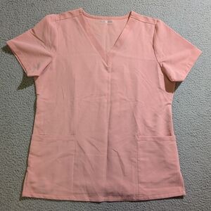 Mandala EquaTek Women`s Pink Short Sleeve V Neck 6 Pocket Medical Scrub Top Sz S